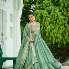 Vichitra Silk Embroidered Gown with Dupatta