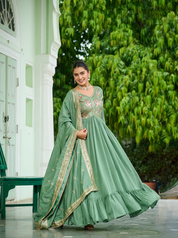 Vichitra Silk Embroidered Gown with Dupatta