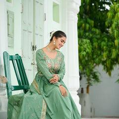 Vichitra Silk Embroidered Gown with Dupatta