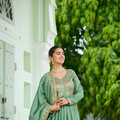 Vichitra Silk Embroidered Gown with Dupatta