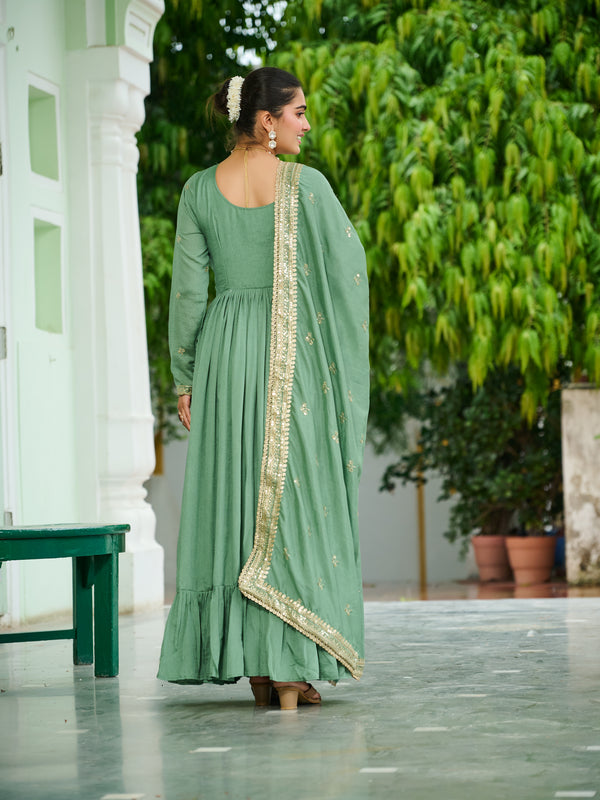 Vichitra Silk Embroidered Gown with Dupatta