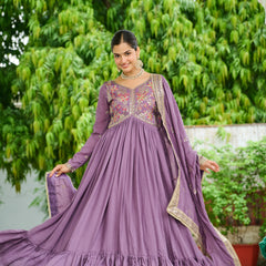 Vichitra Silk Embroidered Gown with Dupatta