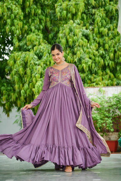 Vichitra Silk Embroidered Gown with Dupatta
