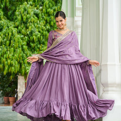 Vichitra Silk Embroidered Gown with Dupatta