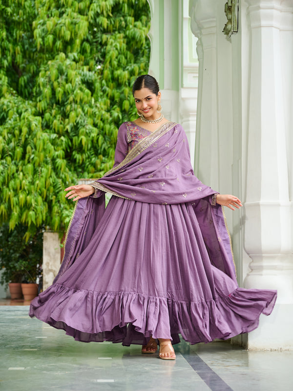 Vichitra Silk Embroidered Gown with Dupatta