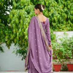 Vichitra Silk Embroidered Gown with Dupatta