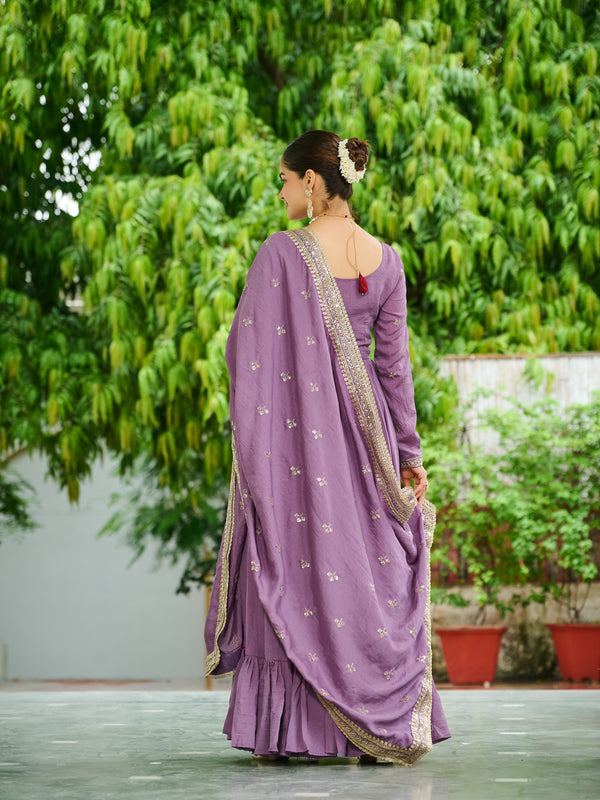 Vichitra Silk Embroidered Gown with Dupatta