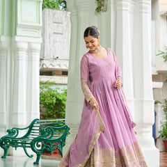 Faux Georgette Dusty Embroidered Gown with Dupatta