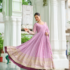 Faux Georgette Dusty Embroidered Gown with Dupatta