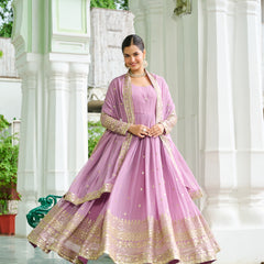 Faux Georgette Dusty Embroidered Gown with Dupatta