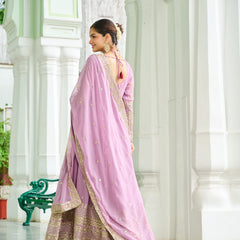 Faux Georgette Dusty Embroidered Gown with Dupatta