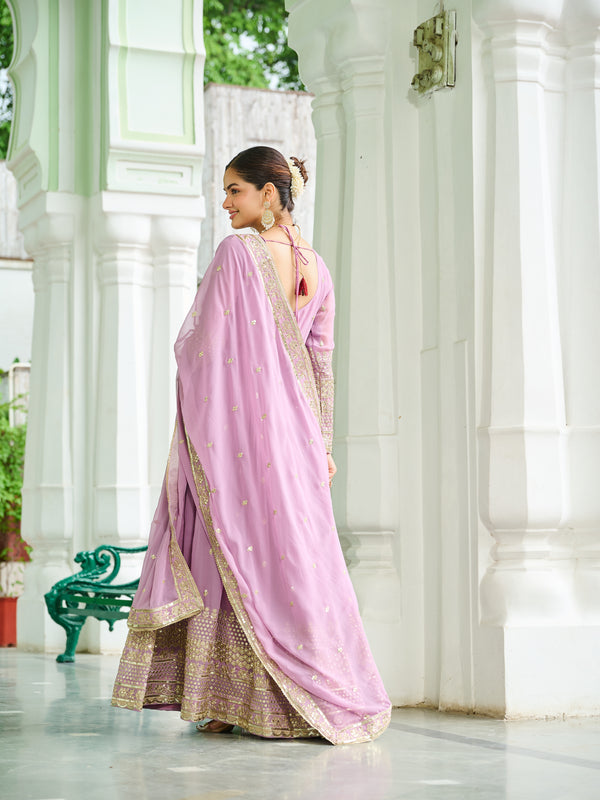 Faux Georgette Dusty Embroidered Gown with Dupatta