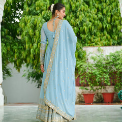 Faux Georgette Dusty Embroidered Gown with Dupatta