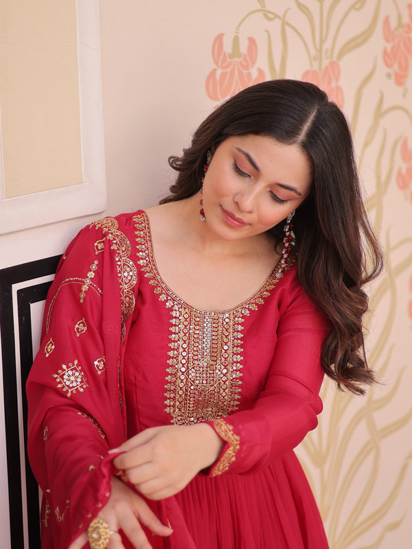 Star Georgette Zari Sequins Embroidered Gown with Dupatta