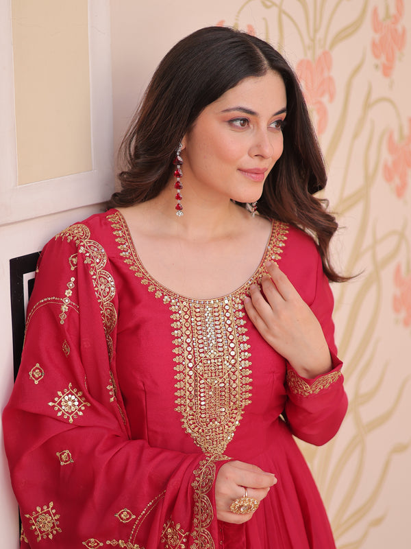 Star Georgette Zari Sequins Embroidered Gown with Dupatta