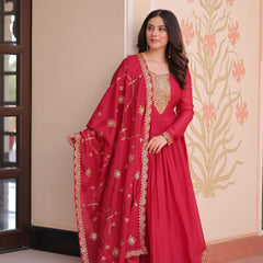 Star Georgette Zari Sequins Embroidered Gown with Dupatta