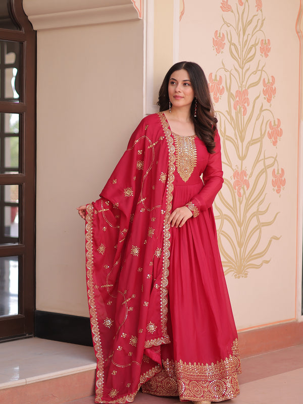Star Georgette Zari Sequins Embroidered Gown with Dupatta