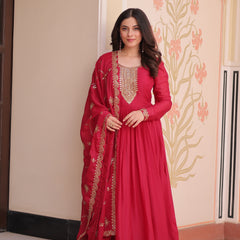Star Georgette Zari Sequins Embroidered Gown with Dupatta