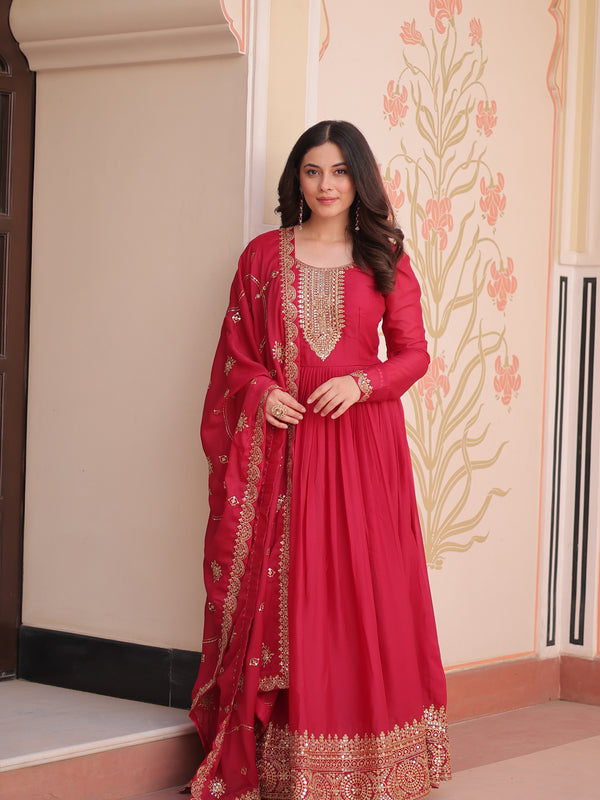Star Georgette Zari Sequins Embroidered Gown with Dupatta