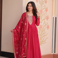Star Georgette Zari Sequins Embroidered Gown with Dupatta