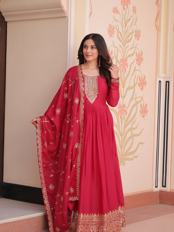 Star Georgette Zari Sequins Embroidered Gown with Dupatta