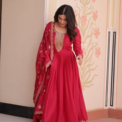 Star Georgette Zari Sequins Embroidered Gown with Dupatta