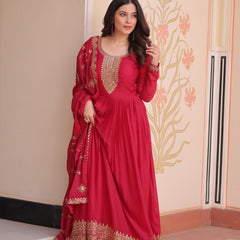 Star Georgette Zari Sequins Embroidered Gown with Dupatta