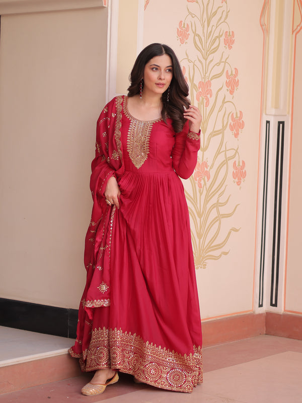 Star Georgette Zari Sequins Embroidered Gown with Dupatta