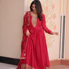 Star Georgette Zari Sequins Embroidered Gown with Dupatta