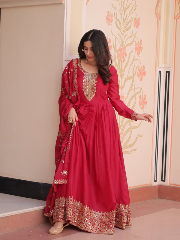 Star Georgette Zari Sequins Embroidered Gown with Dupatta