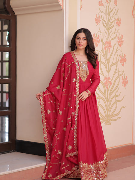 Star Georgette Zari Sequins Embroidered Gown with Dupatta