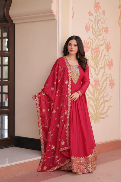 Star Georgette Zari Sequins Embroidered Gown with Dupatta