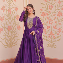 Star Georgette Zari Sequins Embroidered Gown with Dupatta