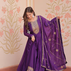 Star Georgette Zari Sequins Embroidered Gown with Dupatta