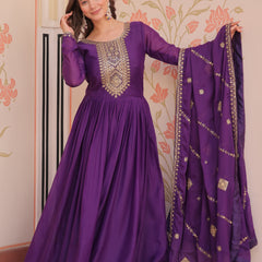 Star Georgette Zari Sequins Embroidered Gown with Dupatta