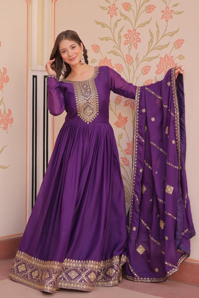 Star Georgette Zari Sequins Embroidered Gown with Dupatta