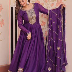 Star Georgette Zari Sequins Embroidered Gown with Dupatta