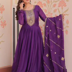 Star Georgette Zari Sequins Embroidered Gown with Dupatta