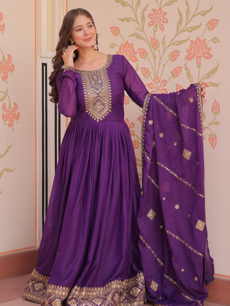 Star Georgette Zari Sequins Embroidered Gown with Dupatta