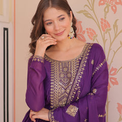 Star Georgette Zari Sequins Embroidered Gown with Dupatta