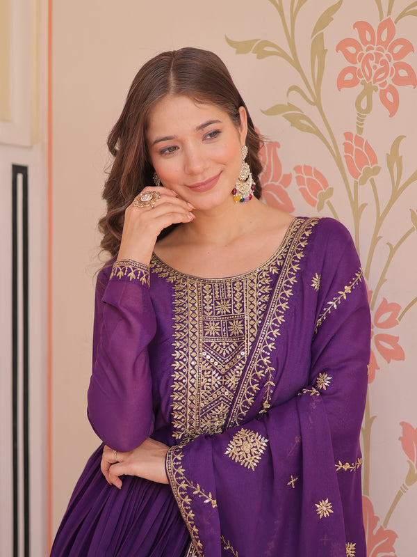 Star Georgette Zari Sequins Embroidered Gown with Dupatta