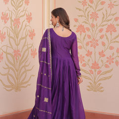 Star Georgette Zari Sequins Embroidered Gown with Dupatta