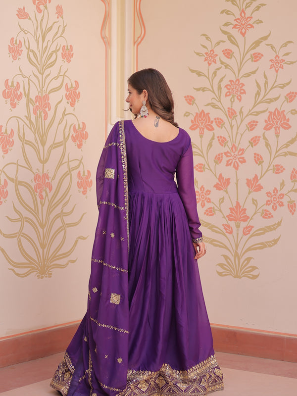 Star Georgette Zari Sequins Embroidered Gown with Dupatta