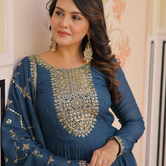 Star Georgette Zari Sequins Embroidered Gown with Dupatta