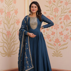 Star Georgette Zari Sequins Embroidered Gown with Dupatta