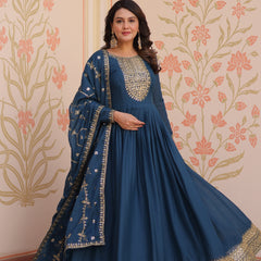 Star Georgette Zari Sequins Embroidered Gown with Dupatta