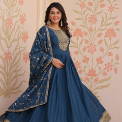 Star Georgette Zari Sequins Embroidered Gown with Dupatta