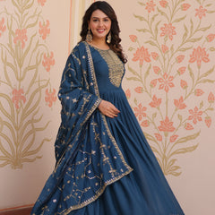 Star Georgette Zari Sequins Embroidered Gown with Dupatta