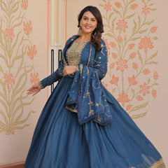 Star Georgette Zari Sequins Embroidered Gown with Dupatta