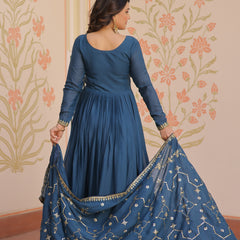 Star Georgette Zari Sequins Embroidered Gown with Dupatta